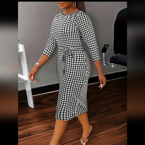 Elegant and fashionable European and American women's plus size houndstooth dres - Picture 2 of 6